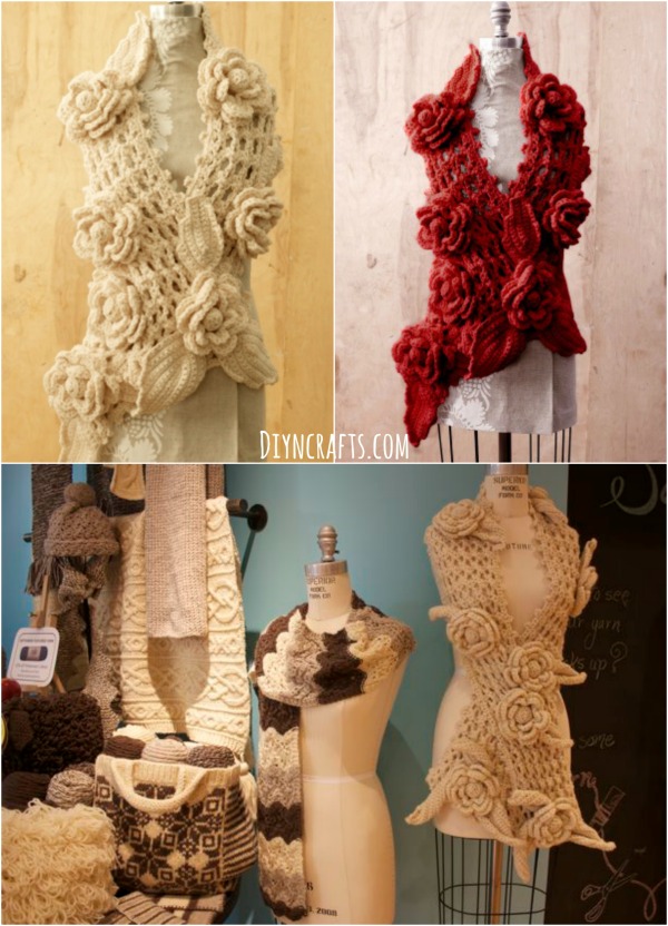 FREE Crochet Pattern: Wunderschöne irische Spitze Schal mit Rosen 