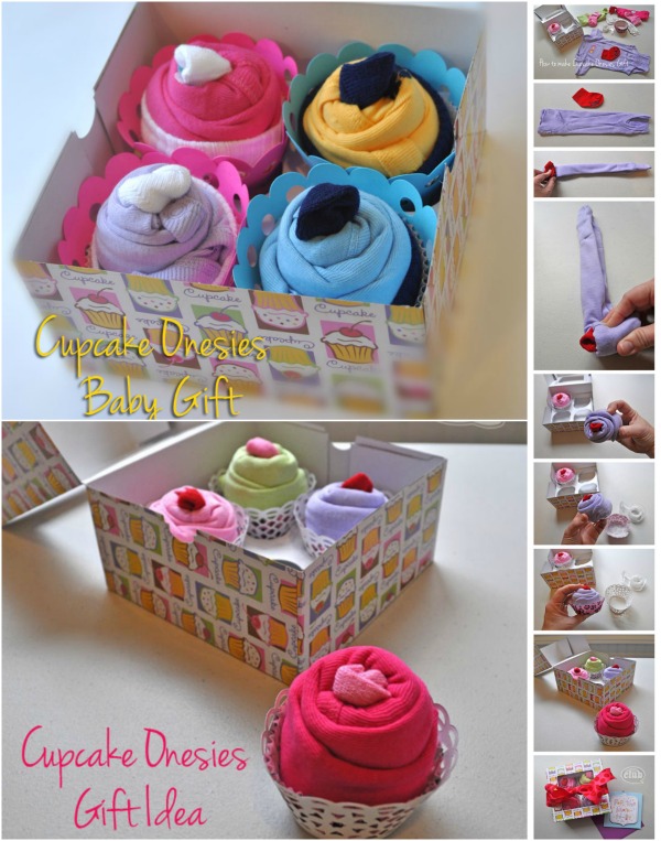 Entzückende DIY Baby-Geschenk-Idee: Wie man Onesies wie Cupcakes aufrollen 